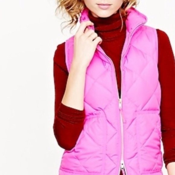 J Crew Hot‎ Pink Quilted Zip Excursion Puffer Vest XS - Picture 1 of 9